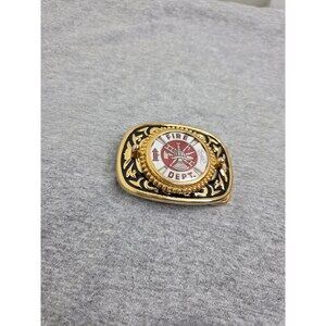 Vintage Fire Department Commemorative Gold Tone Belt Buckle